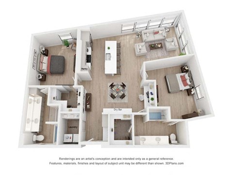 Floor plan for 2 beds, 2 baths, 1527 sqft